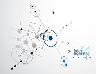 Technical plan, abstract engineering draft for use in graphic and web design. Vector drawing of industrial system created with lines and circles.