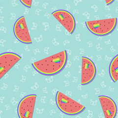 LGBT seamless pattern watermelon with rainbow heart