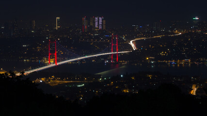 Fototapeta na wymiar Boğaziçi Köprüsü gece ışıkları Bosphorus Brige in night with 
