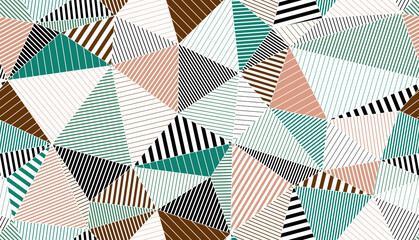 Polygonal linear color seamless pattern, graphic colorful low poly striped endless wallpaper background.