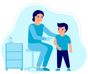Child flu vaccine injections, kid vaccination. Doctor help immune system health. Prevention and treatment, flu shots, virus vaccinations. Health care, prevention and immunization in hospital. Vector