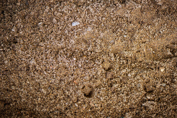 Detailed texture of coarse sand, top view. Important material in concrete mixing, background image.