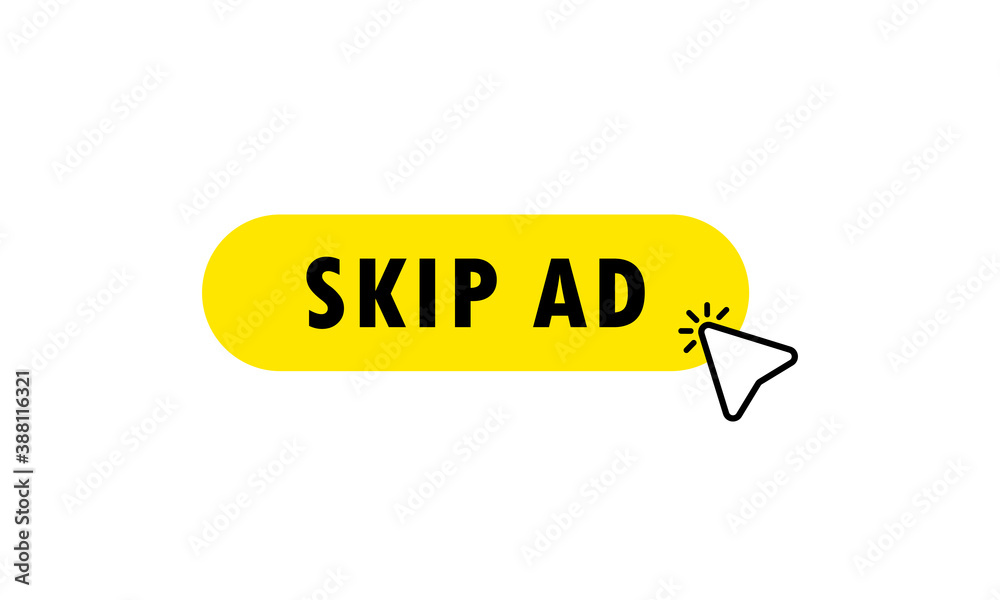 Poster skip ad button. skip ad icon with click cursor. click. hand icon pointer. vector on isolated white b