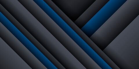 Trendy composition of blue black technical shapes on black background. Dark metallic perforated texture design. Technology illustration. Vector header banner 