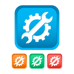 Vector icons with button. Gear and wrench. Multicolored icons on a white background.