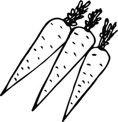 Monochrome hand drawn vector illustration - carrots. Decor element isolated.