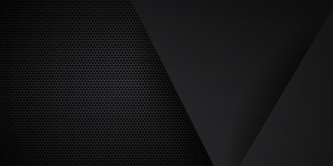 Black abstract presentation background with 3D overlap layers and copy space for text