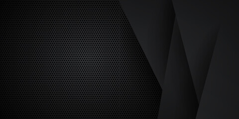 Black abstract background with futuristic triangles elements layers