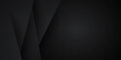 Dark black abstract dynamic triangles background. Vector illustration design for business presentation, banner, cover, web, flyer, card, poster, game, texture, slide, magazine, and powerpoint. 