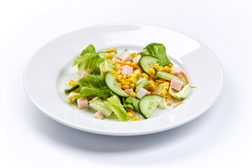 salad with ham on the white background