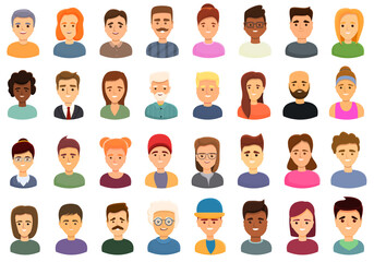 Smiling people icons set. Cartoon set of smiling people vector icons for web design
