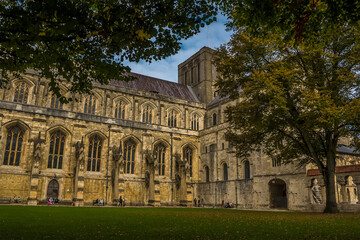 A view towards the cathedral in Winchester, UK in Autumn