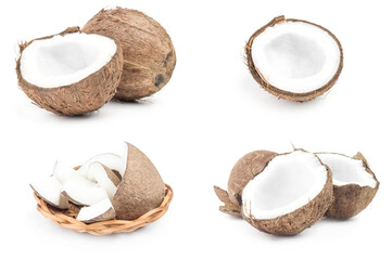 Group of coconut close-up on white