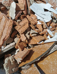 broken bricks at the construction site, building and construction industry