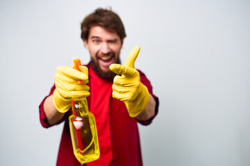 man detergent rubber gloves rendering service cropped view 