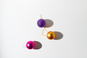 flat lay with Christmas balls on white