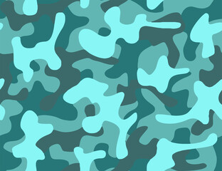 Fototapeta na wymiar Full Seamless Army Camouflage Pattern Vector. Turquoise Military Camo Skin for Decor and Textile. Army masking design for hunting textile fabric printing and wallpaper.