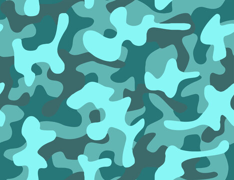 Full Seamless Army Camouflage Pattern Vector. Turquoise Military Camo Skin for Decor and Textile. Army masking design for hunting textile fabric printing and wallpaper.