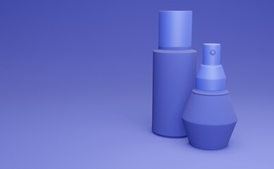 Set of empty realistic package for cosmetic product. Collection of blank template of plastic container. Mockup of packages isolated on blue background.3d illustration.