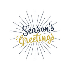 Christmas greetings lettering, holiday wish, saying and vintage label. Season's greetings calligraphy. Seasonal greeting typography design. Stock Illustration