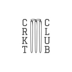 Cricket club emblem design. logo .  badge. Sports symbols with gear, equipment. Use for web , tee or print on t-shirt. Monochrome