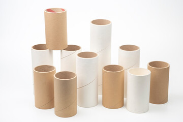 cardboard and paper tubes and pipes on a white background