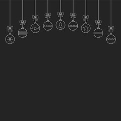Christmas ornament. Xmas balls on black background with copyspace. Vector