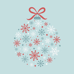 Concept of Christmas ball with snowflakes and wishes. Xmas ornament. Vector