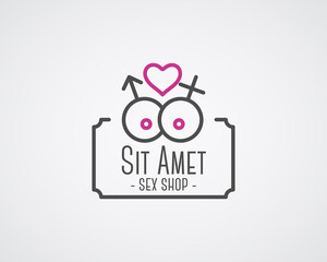 Cute Sex shop logo and badge design template. Sexy label. xxx elements. Adult store symbol, icon - boobs. Use for brochures, facades, window signage.