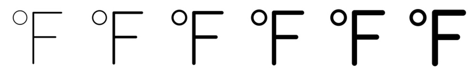 Degree Fahrenheit Icon Set | Degree Fahrenheit Vector Logo | °F Isolated Collection - obrazy, fototapety, plakaty