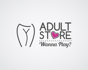 Adult store logo design. Cute Sex shop badge template. Sexy label. xxx elements. Sexuality shop symbol, icon - woman. Use for brochures, facades, window signage, insignias, advertisement