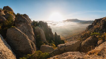 Autumn panoramic landscape in the mountains,