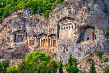 Famous Lycian Tombs of ancient Caunos town, Dalyan, Turkey