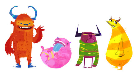 Funny monsters kids illustration