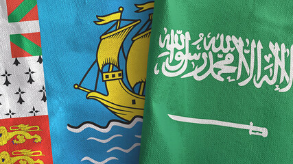 Saudi Arabia and Saint Pierre and Miquelon two flags textile cloth 3D rendering