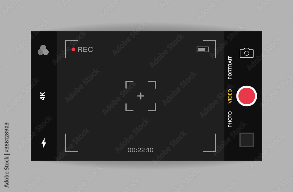 Wall mural phone camera interface horizontal view. mobile app application. video shooting. vector illustration 
