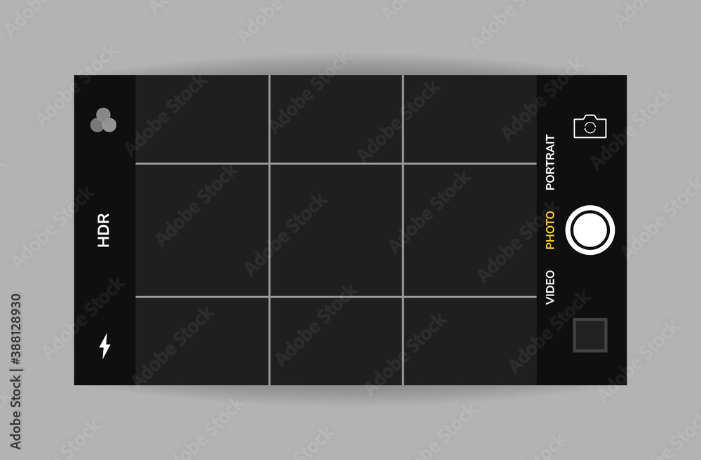 Wall mural phone camera interface horizontal view. mobile app application. photo shooting. vector illustration 