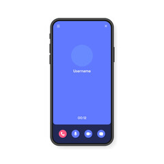 Mobile phone video call screen interface for video chatting, social media and communication. Smartphone mockup template. Vector illustration