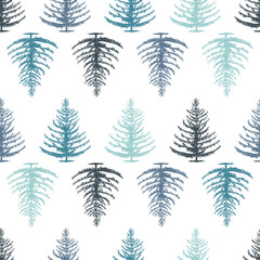 Fir tree seamless pattern, hand drawn vintage style. Vector
