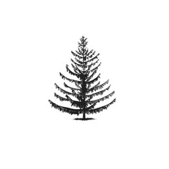 Christmas tree, fir. Card design with a hand drawn Black Christmas tree. Minimalism design Merry Christmas postcard - Vector