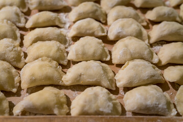 Traditonal Polish food called pierogi in raw form