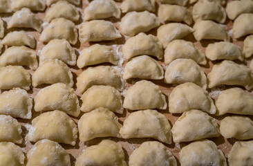 Traditonal Polish food called pierogi in raw form