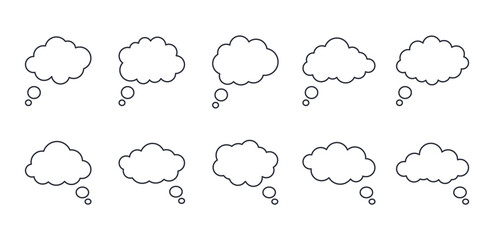 Speech cloud bubble set. Editable stroke. Vector illustration icons. Different shape of clouds effects conversation, social media communication, dialogues
