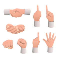 Cartoon human arm gestures flat icons set