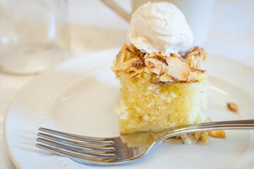 almond white cake with whipped cream