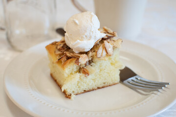 almond white cake with whipped cream