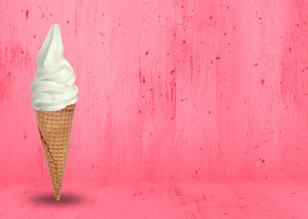 Helado de vainilla fondo rosado