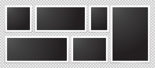 Set of blank photo polaroid frames, isolated on transparent background.