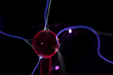 Close-up plasma lamp, electric discharge plasma ball.