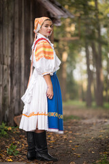 Obraz na płótnie Canvas Slovak folklore. Girl in slovak folk dress.